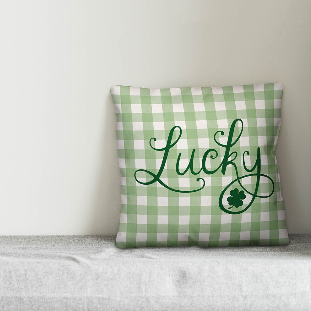 Green Buffalo Check Lucky Throw Pillow, 18x18