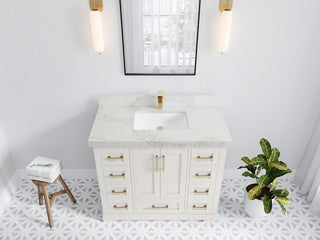 Boston 42" Single Sink Bath Vanity in Alabaster 2" Calacatta Nuvo