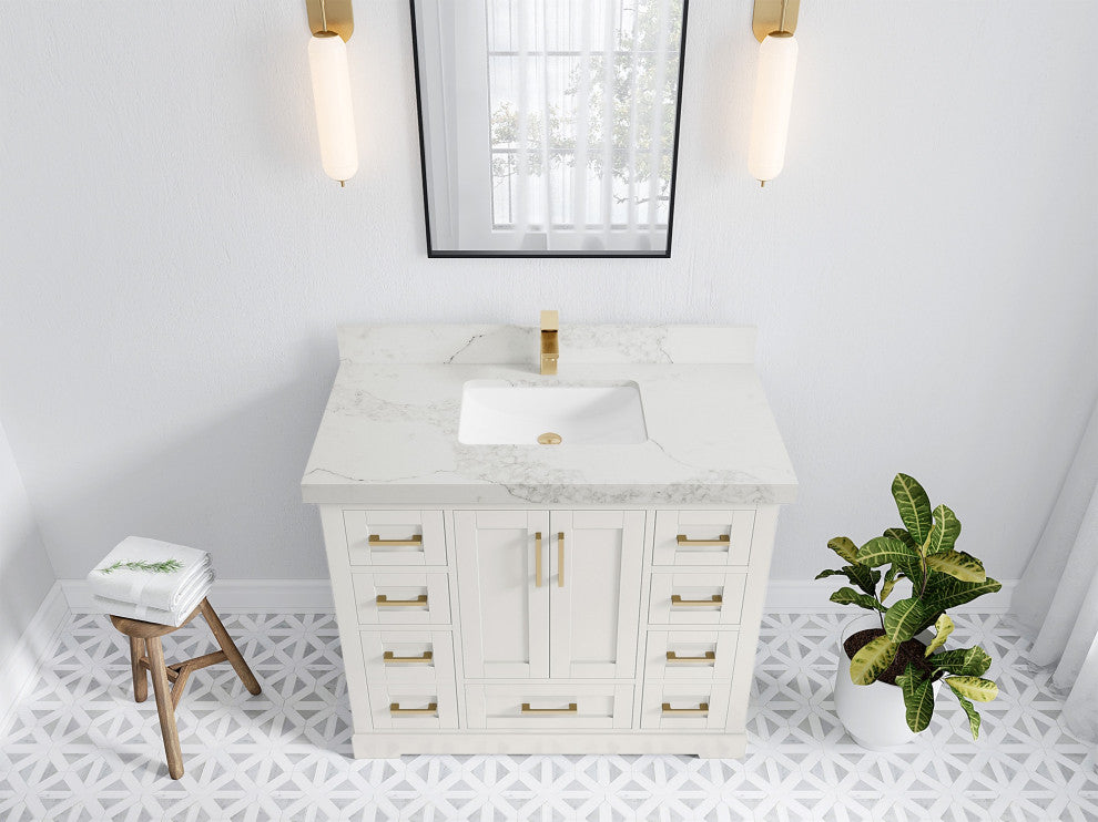 Boston 42" Single Sink Bath Vanity in Alabaster 2" Calacatta Nuvo