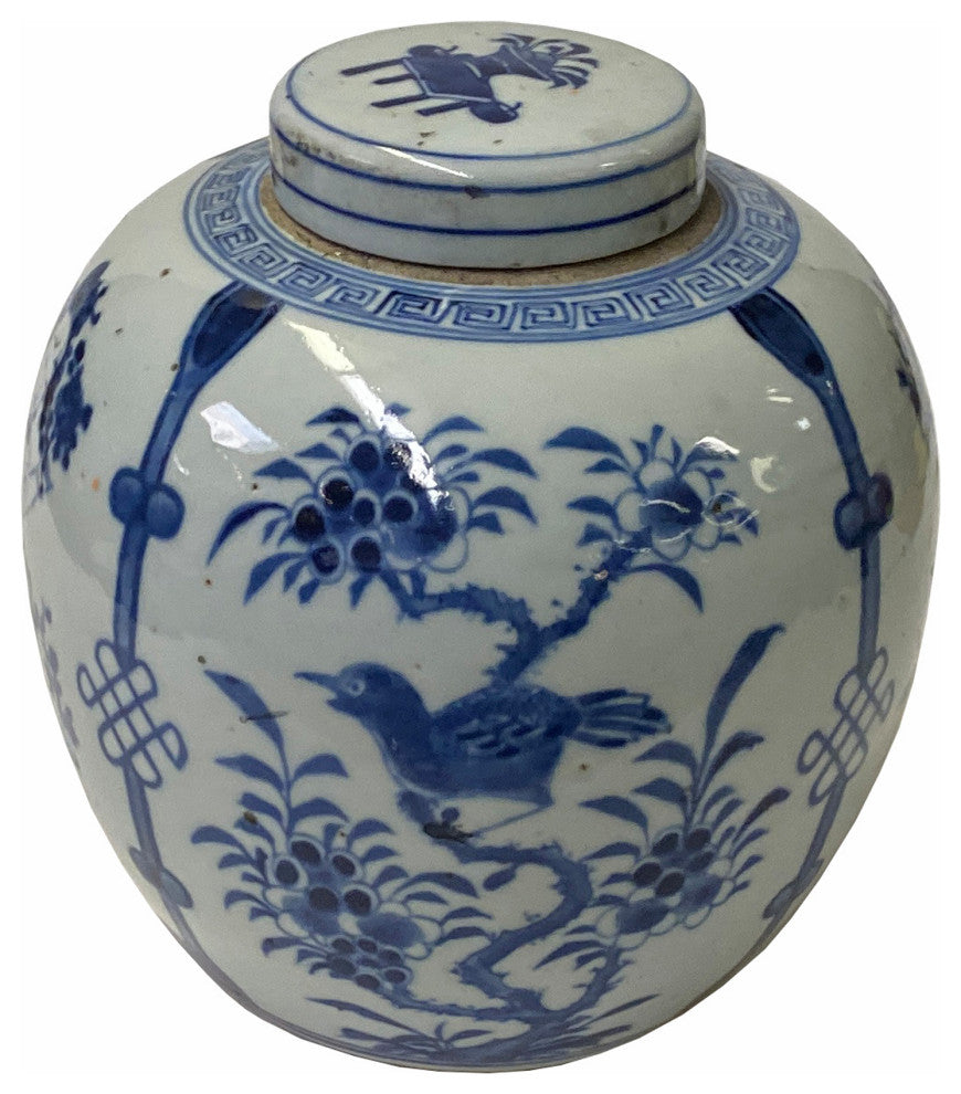 Hand-paint Family Graphic Blue White Porcelain Ginger Jar Hws1747
