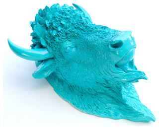 Faux Taxidermy Bison Head Wall Mount, Turquoise