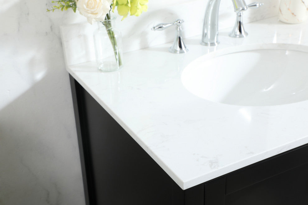 Iris Single Bathroom Vanity, Black, 30", With Backsplash