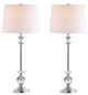 Elizabeth 33" Crystal and Metal Table Lamp, Clear and Chrome, Set of 2