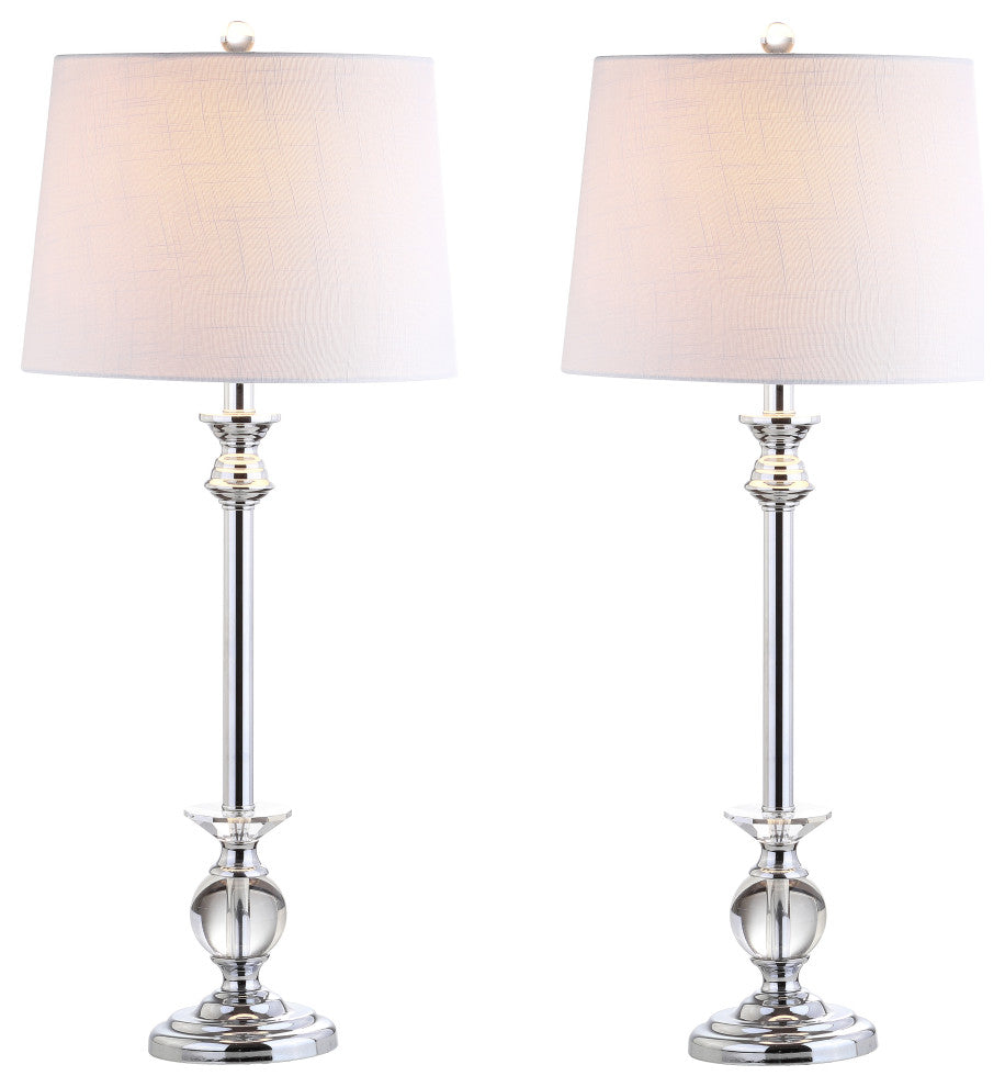 Elizabeth 33" Crystal and Metal Table Lamp, Clear and Chrome, Set of 2