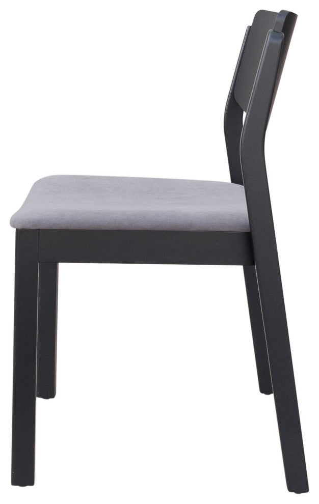 Dining Chair, Set of 2, Fabric, Wood, Gray, Black, Bar Kitchen Cafe Bistro