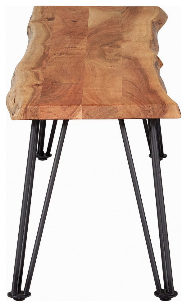 Benzara BM242107 Wooden Dining Bench With Live Edge Details & Metal Legs, Brown
