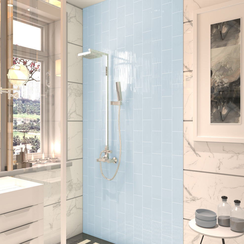 Cathleen Ceramic 4"x8" Glossy Subway Wall Tile, Glossy Blue