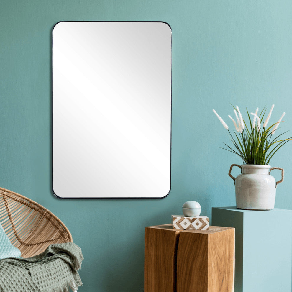 Black Rectangle Accent Metal Mirror