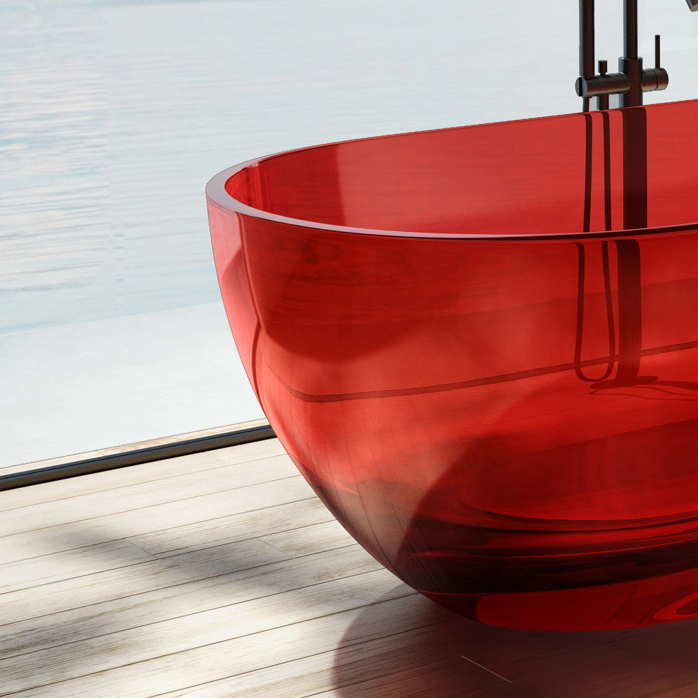 69" Solid Surface Freestanding Flatbottom Soaking Bathtub, Red