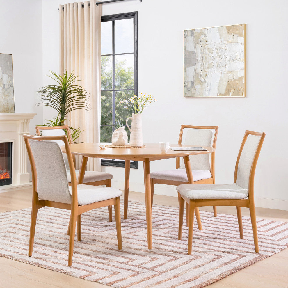 Scandi 54" 4-Seater Solid Wood Round Dining Table, Natural Light Brown