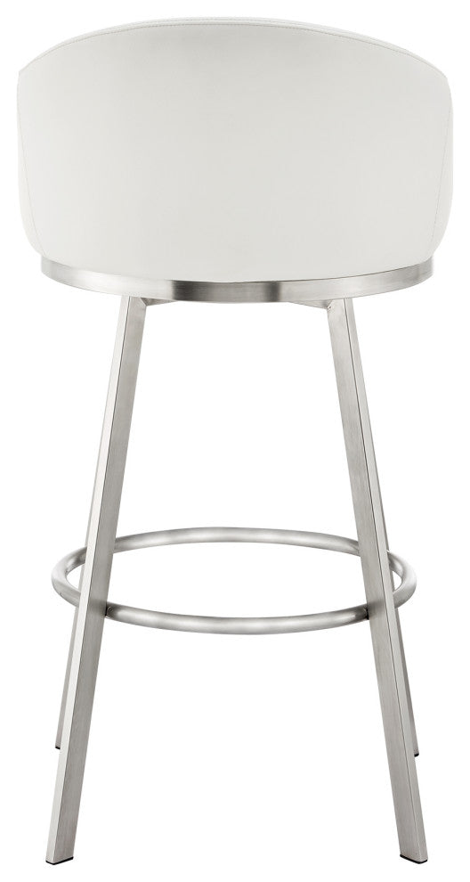 Noran Swivel Counter Stool, Brushed Stainless Steel With White Faux Leather