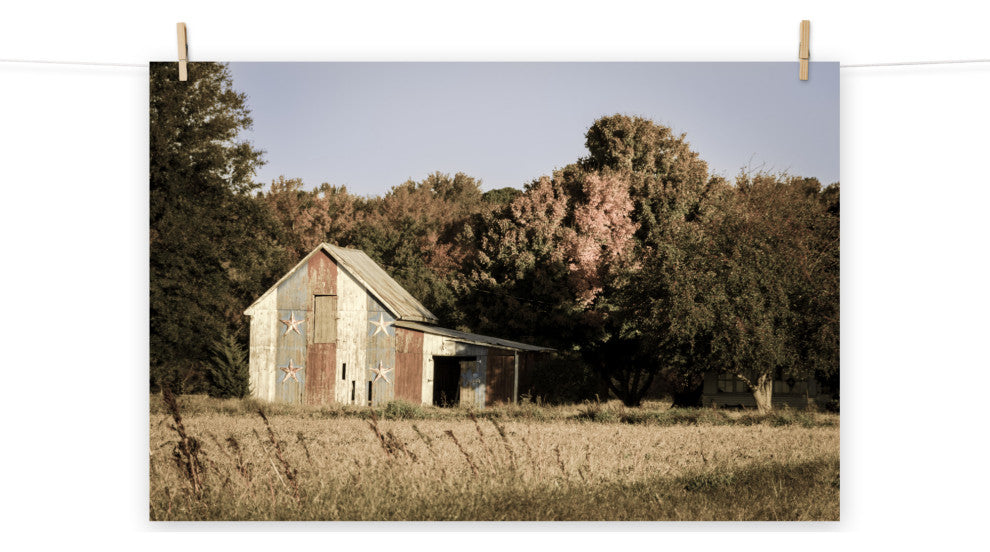 Patriotic Barn in Field Aged Landscape Photo Unframed Wall Art Print, 11" X 14"