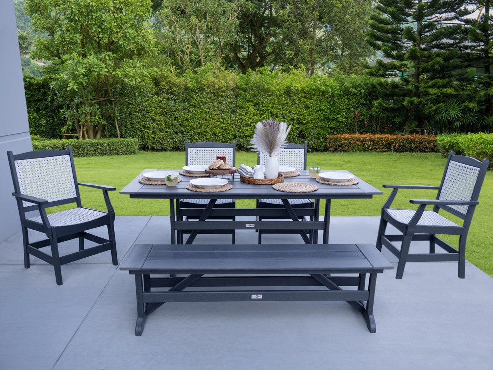 LuXeo Tuscany Woven Rattan Dining Set, Gray, 6-Piece