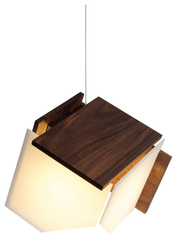 Mica L 1-Light Pendant, Dark Stained Walnut - Frosted Polymer, Incandescent