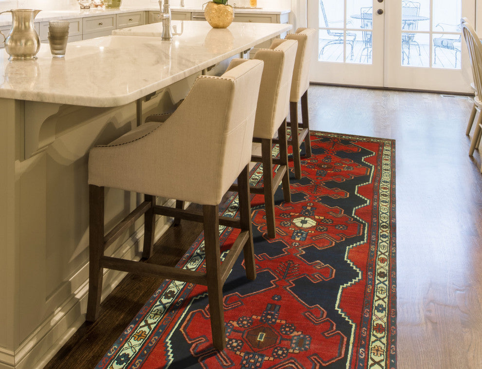 Fine Vintage Distressed Ruben Red/Navy Runner, 3'5 x 9'7