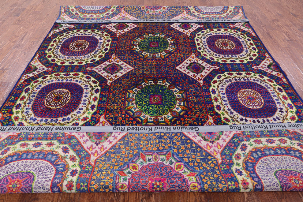 8' 10" X 12' 1" Handmade Mamluk Geometric Wool & Silk Rug - Q13739