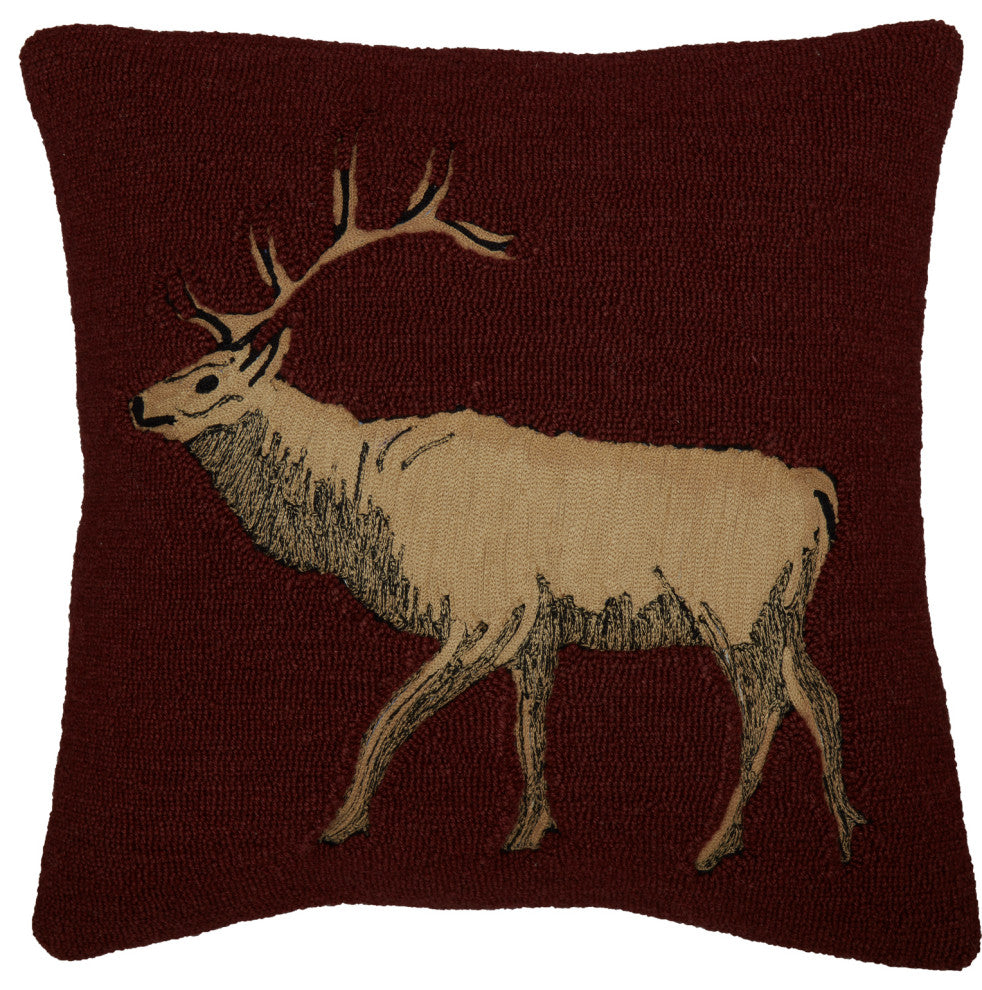 Beckham Elk Hooked Pillow, 18x18