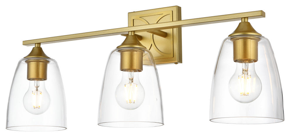 3 Light Brass And Clear Bath Sconce