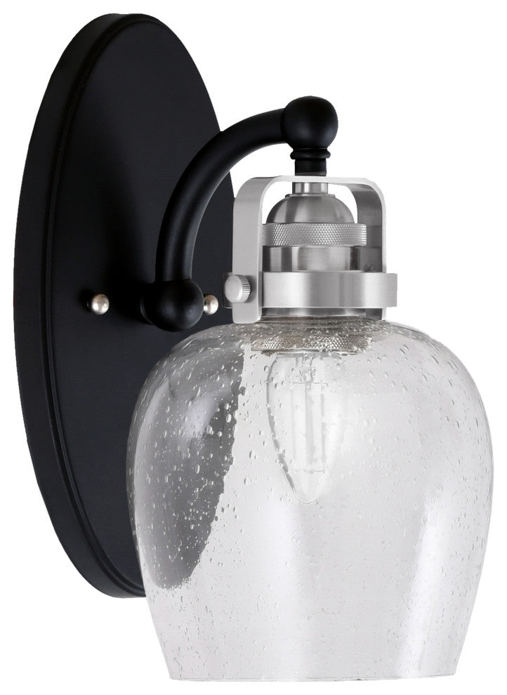 Easton Wall Sconce, Matte Black & Brushed Nickel, 6" Clear Bubble Glass