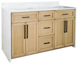 Palisade 60" Bathroom Vanity, Blonde, Engineered Marble, Double