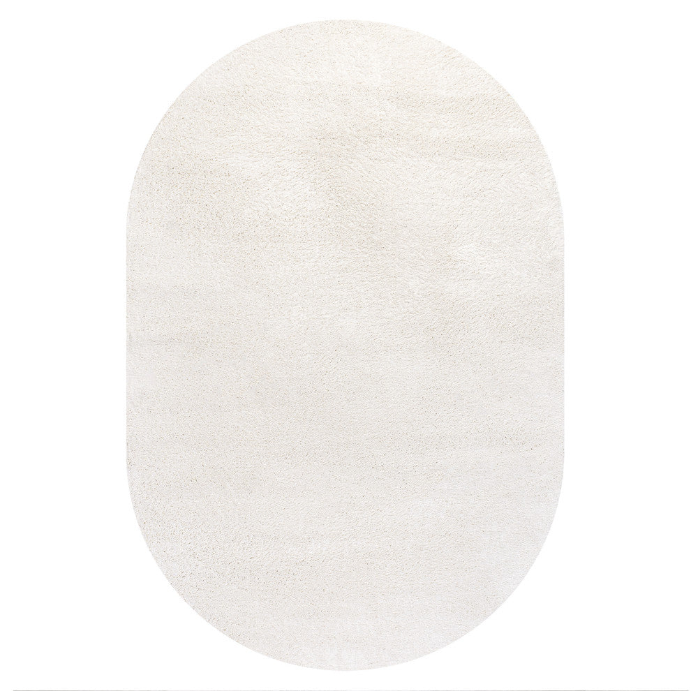 Haze Solid Low-Pile Runner Rug, Cream, 3 X 5 Oval