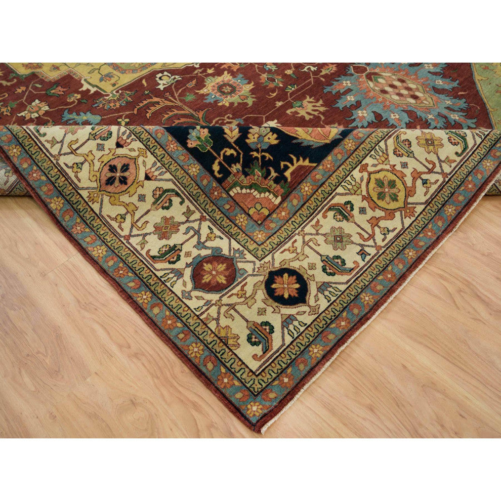 Red Heriz Re-Creation Pure Wool Hand Knotted Oversize Oriental Rug 12'x15'2"