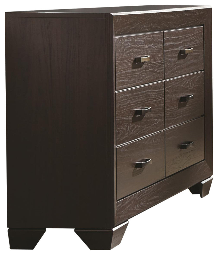 Benzara BM182705 Wooden Transitional Six Drawer Dresser, Dark Cocoa Brown