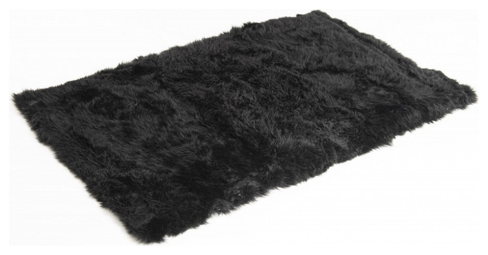 3' X 5' Black Natural Rectangular Sheepskin Area Rug