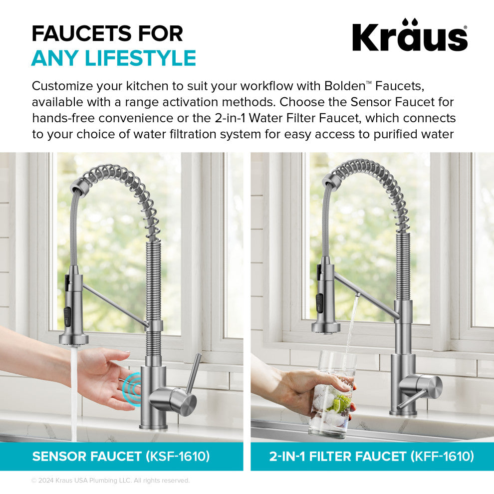 Bolden Commercial Style 2-Function Pull-Down 1-Handle 1-Hole Kitchen Faucet, Spot-Free Stainless Steel/ Chrome