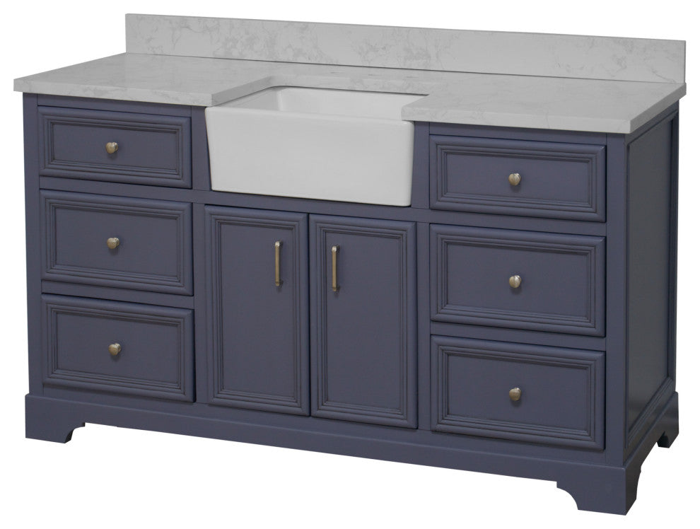Zelda 60" Bathroom Vanity, Powder Gray, Engineered Carrara, Single
