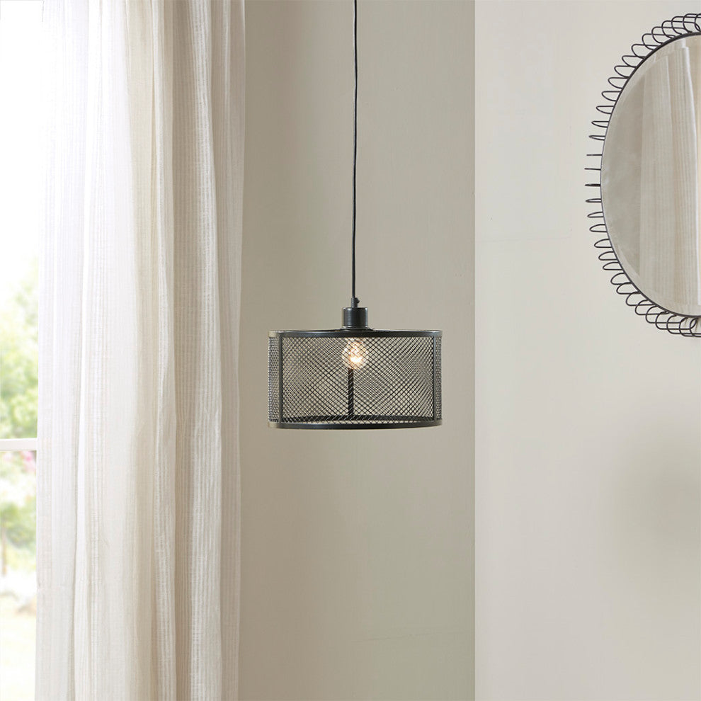 INK+IVY Jaxson Industrial Black Metal Caged Single Light Pendent
