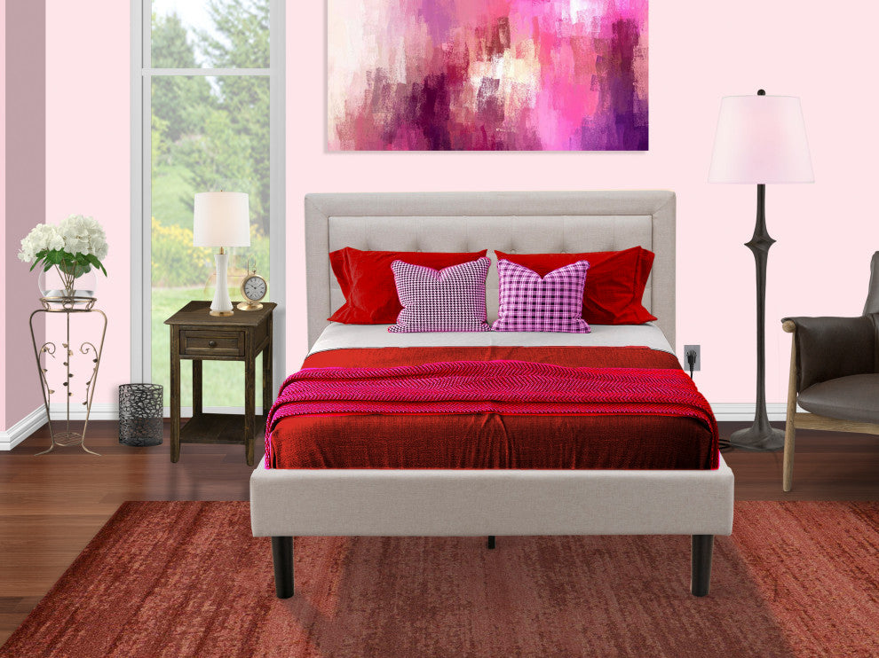 2Pc Fannin Full Size Bedroom Set, 1 Bed, Nightstand, Mist Beige