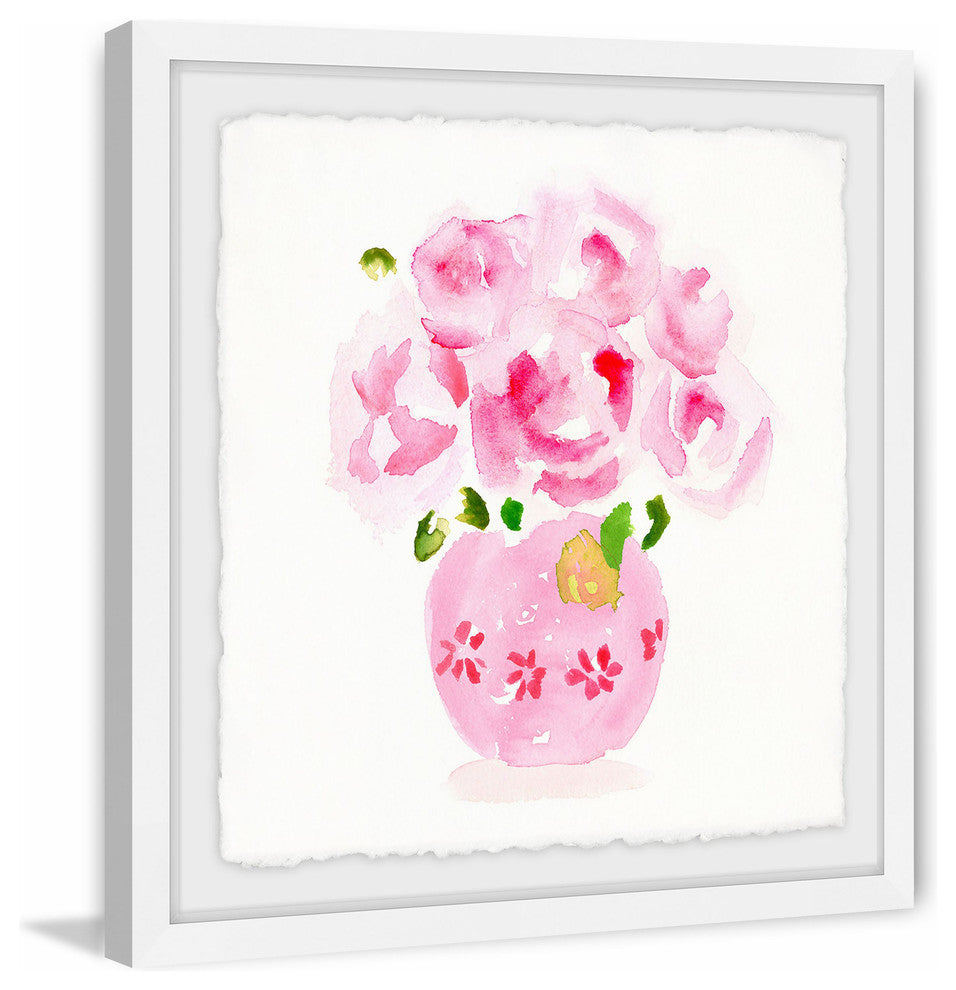 "Pink Floral Vase" Framed Painting Print, 18"x18"