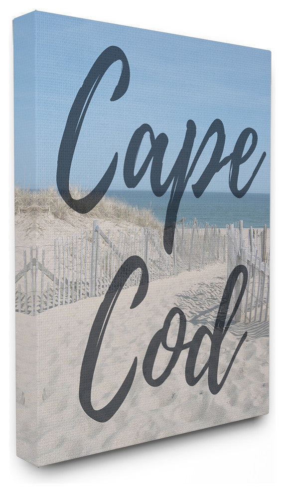 Cape Cod Beach Typography Modern, 24"x30", Stretched Canvas Wall Art