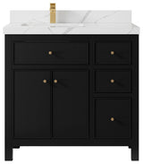 Sonoma 36 Left Offset Reeded  Bath Vanity in Black 2" Calacatta Laza
