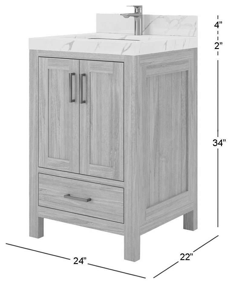 Malibu Teak 24" Single Sink Bath Vanity in Light Natural  2" Pearl Gray