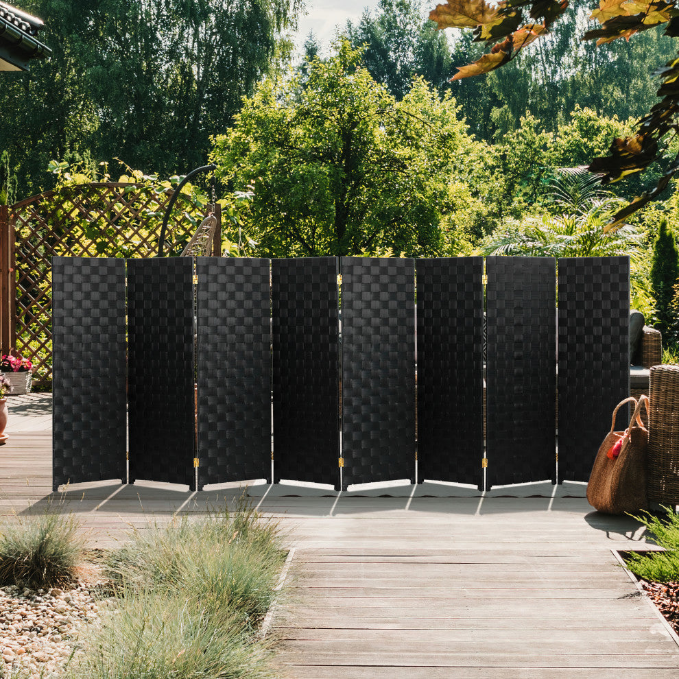 4 ft. Short Woven Fiber Outdoor All Weather Room Divider 8 Panel Black