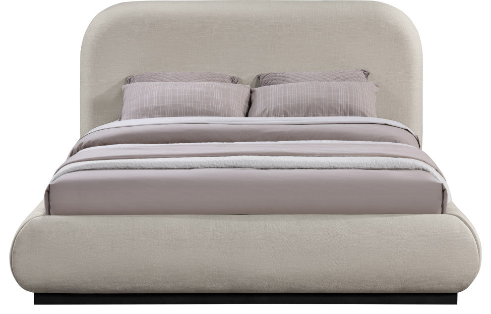 Vaughn Bed, Beige, Full, Chenille Fabric, Black Finish