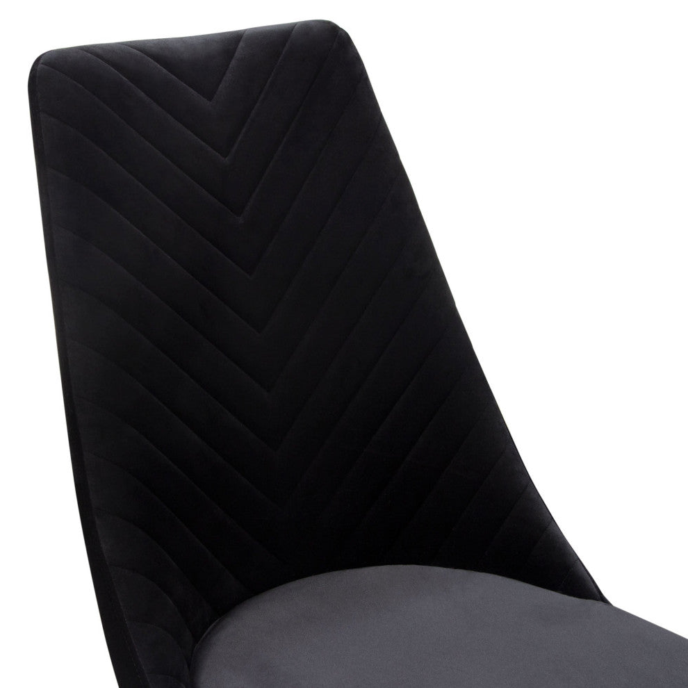 Vogue 2 Dining Chairs With Gold Metal Base, Black Velvet
