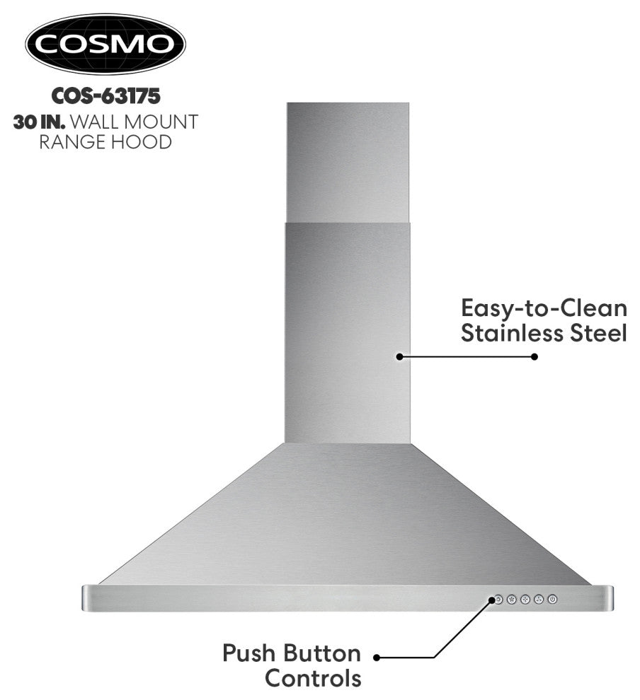 Cosmo Wall-Mount Range Hood, 30"