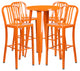 24" Round Orange Metal Bar 5-Piece Table Set With 4 Vertical Slat Back Stools