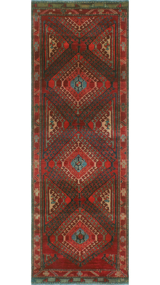 Fine Vintage Distressed Ellie Burgundy/Beige Runner, 3'2x9'5