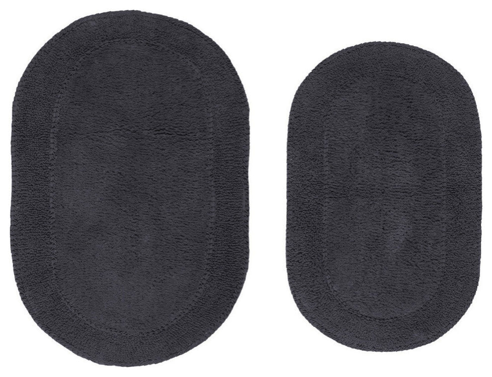 Double Ruffle Collection Bath Rugs Set, 2 Piece Set, Gray