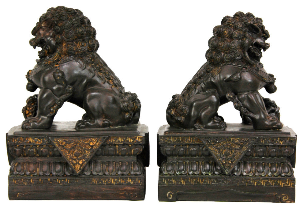 9" Foo Dog Statues, Set of Two