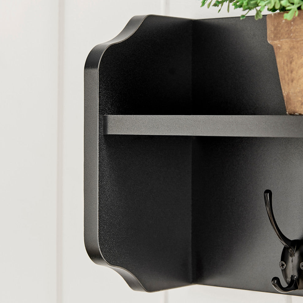 Danya B. Entryway Floating Utility Wall Shelf with Hooks "“ Wall Mounted, Black