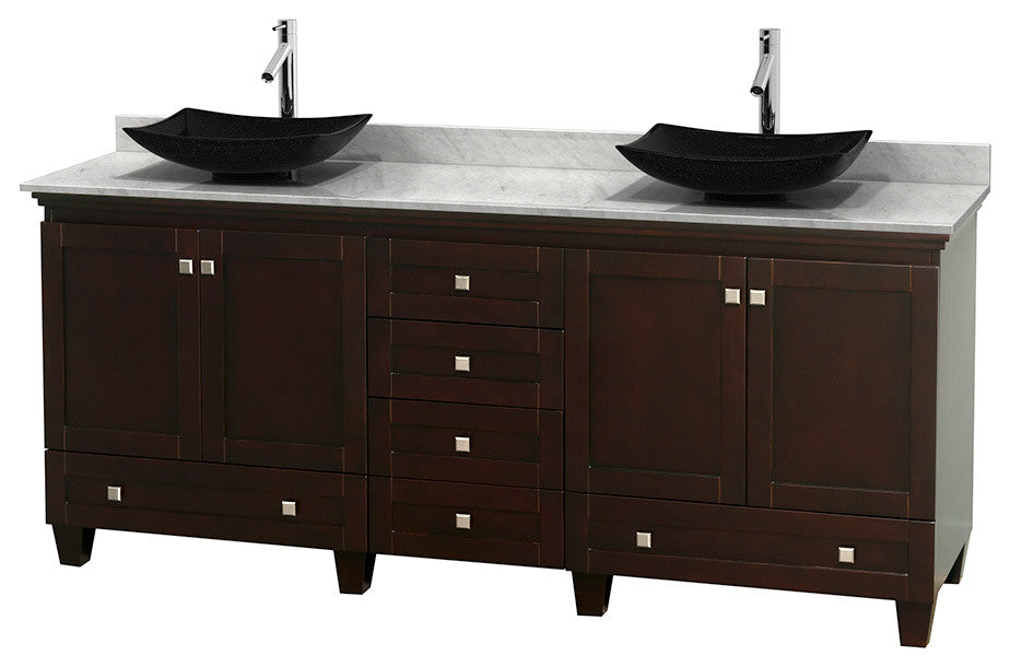 Acclaim Espresso Double Vanity, 80", Arista Black Granite, White Carrera Marble