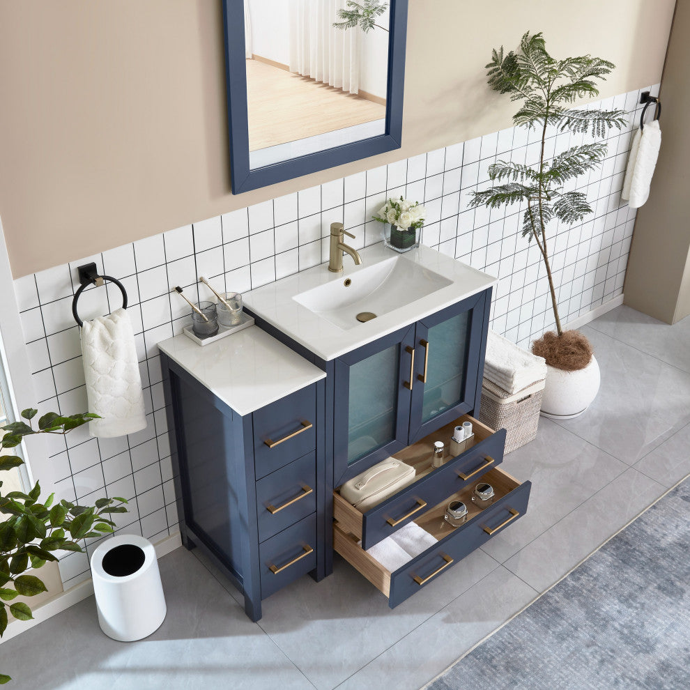Vanity Art Single-Sink Vanity Set With Ceramic Top, 42", Blue