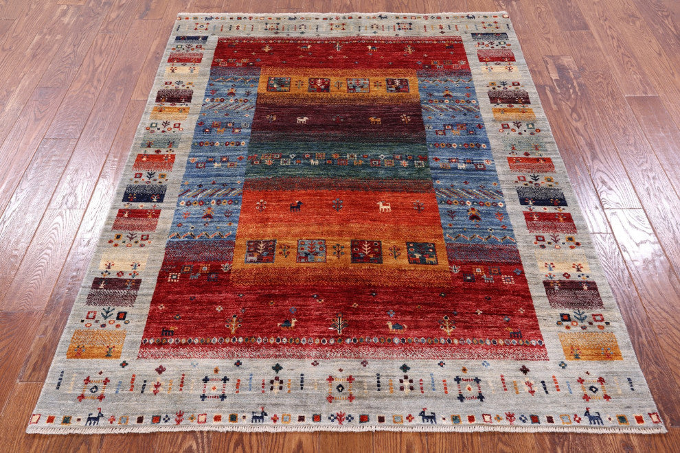 Tribal Persian Gabbeh Handmade Rug 5' 0" X 6' 4" Q9665