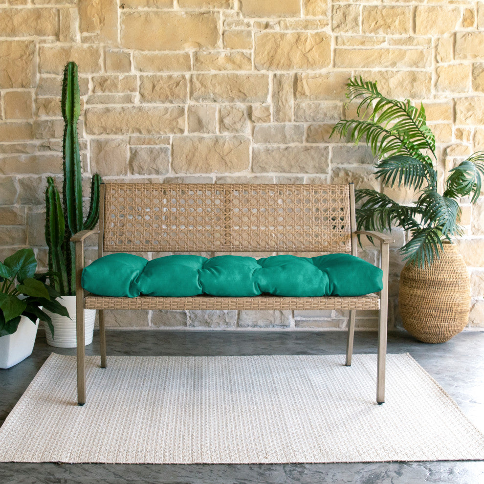 Sunbrella Canvas Indoor/Outdoor Tufted Bench Cushion, Teal, 37x17x2"