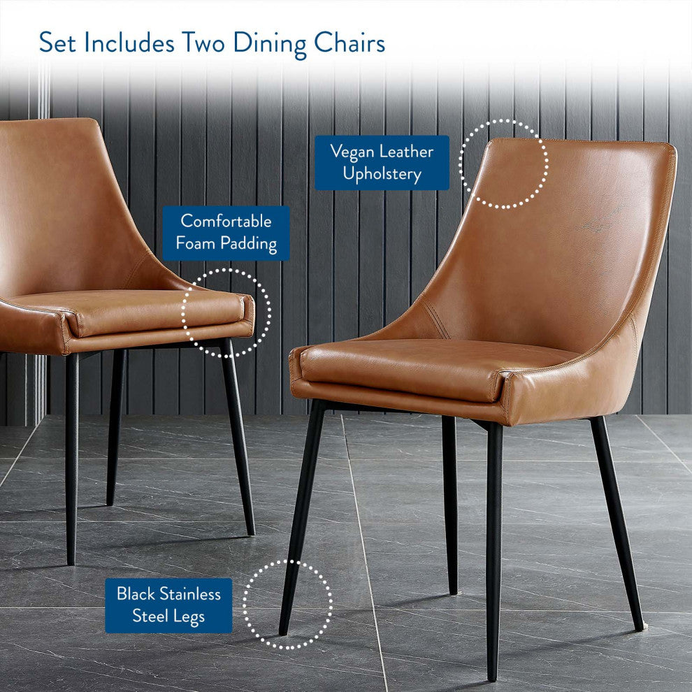 Viscount Vegan Leather Dining Chairs Set of 2 Black Tan